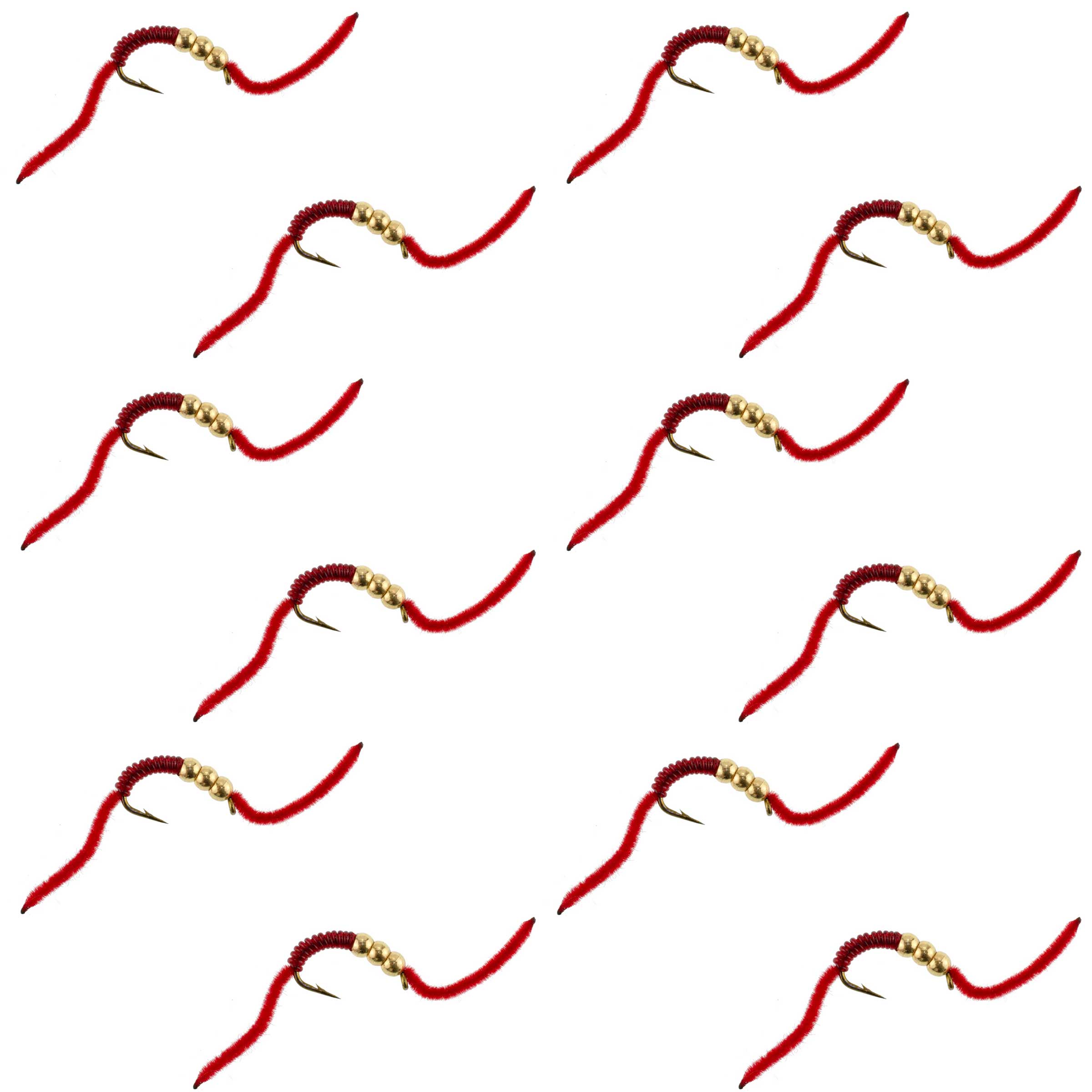 San Juan Triple Tungsten Bead Power Worm  Red V-Rib - 12 Flies Size 6