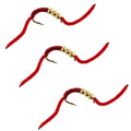 3 Pack San Juan Triple Tungsten Bead Power Worm  Red V-Rib - Hook Size 6