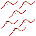 San Juan Triple Tungsten Bead Power Worm  Red V-Rib - 6 Flies Size 6