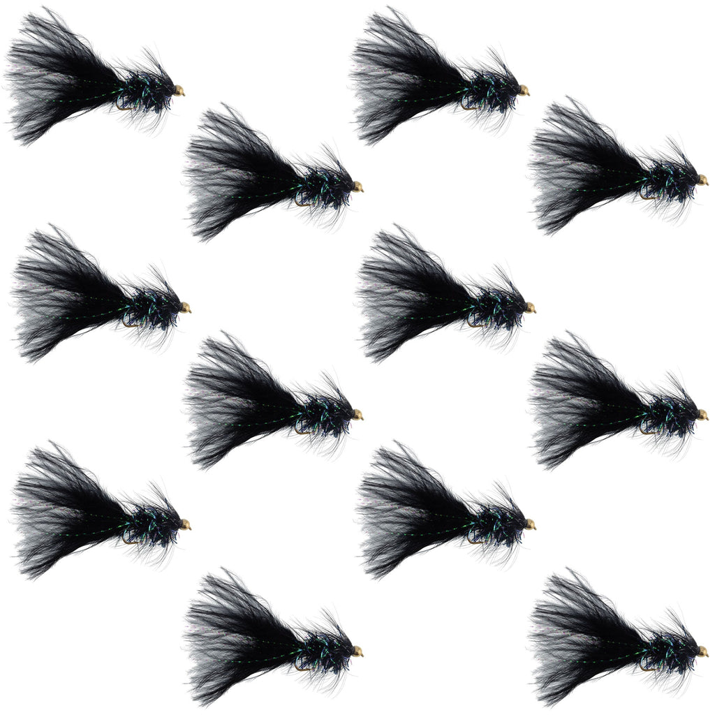 Black Bead Head Mini Crystal Woolly Bugger Streamer - 12 Flies Size 12