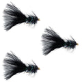 3 Pack Black Bead Head Mini Crystal Woolly Bugger Streamer -  Size 12