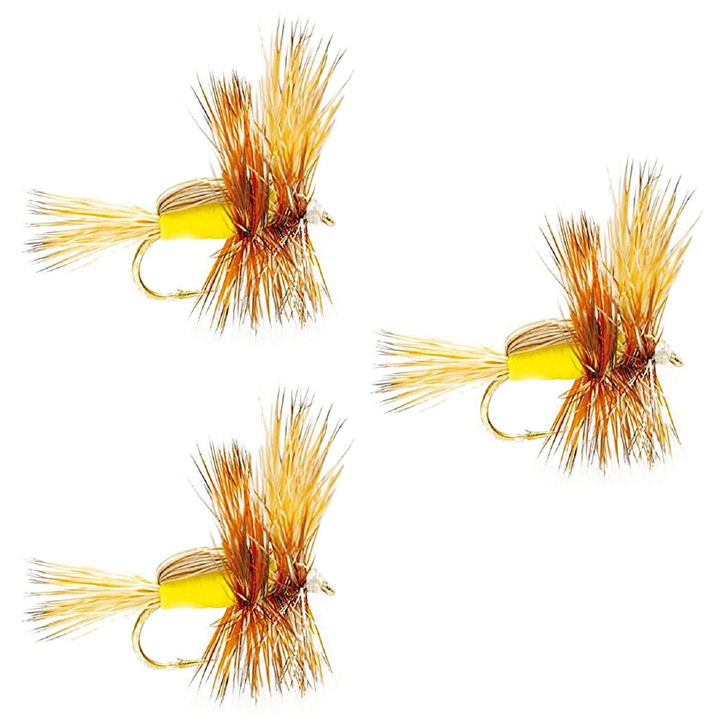 3 Pack Yellow Humpy Classic Hair Wing Dry Fly - Hook Size 16