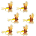 Barbless Yellow Humpy Classic Hair Wing Dry Fly - 6 Flies Hook Size 14