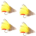 Yellow Marabou Muddler Minnow Streamer Flies - 4 Fly Fishing Flies - Hook Size 8