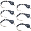Black Zebra Midge - Black Bead Head - 6 Flies Size 14 - Tailwater and Lake Fly Fishing Flies