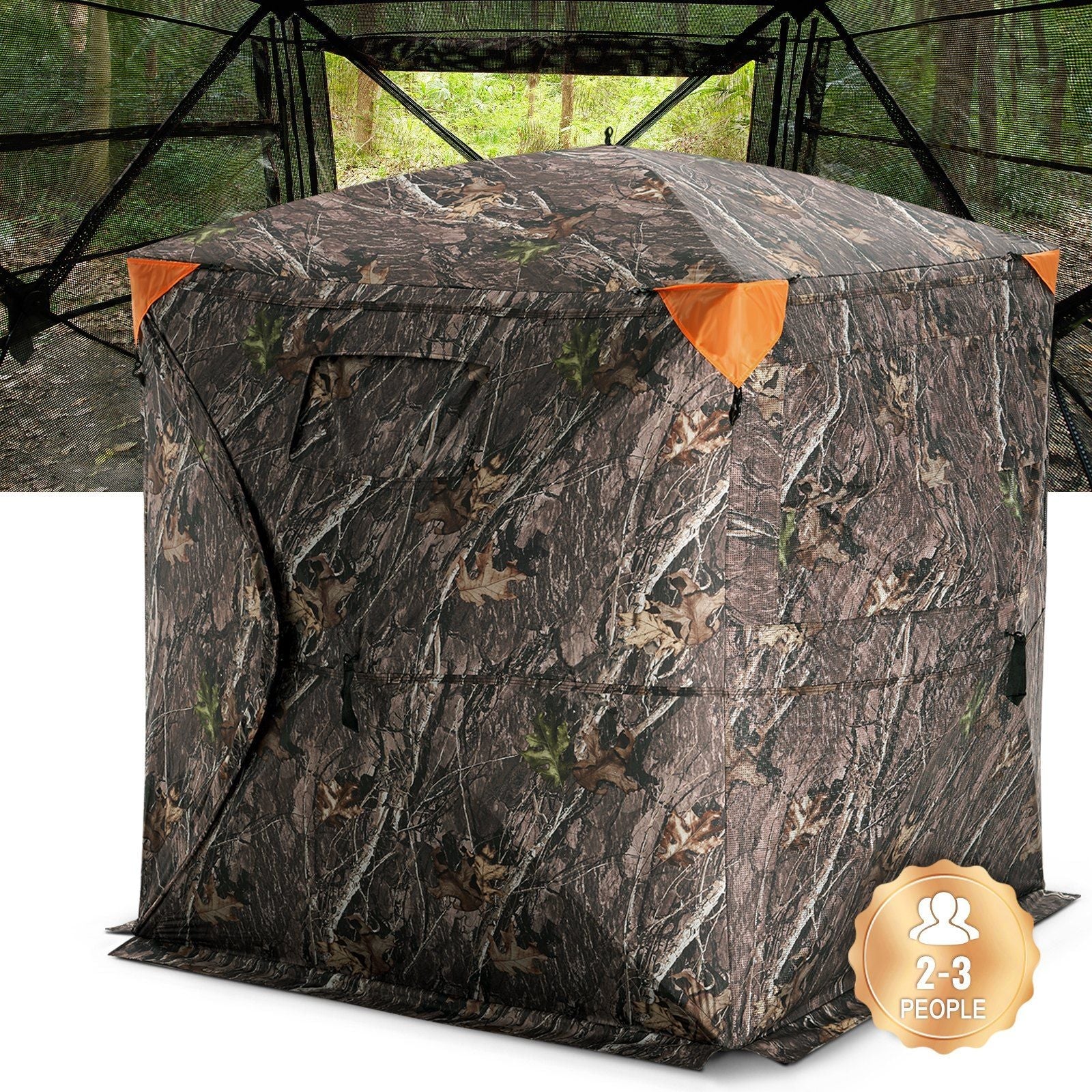Hunting Blind, 270° See Through Ground Blind, 2-3 Person Pop Up Deer Blind for Hunting with Carrying Bag, Portable Resilient Hunting Tent, One-Way See-Through Mesh for Turkey and Deer Hunting