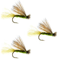 3 Pack Barbless Olive X Caddis Emerging Caddis Adult Fly - Hook Size 18
